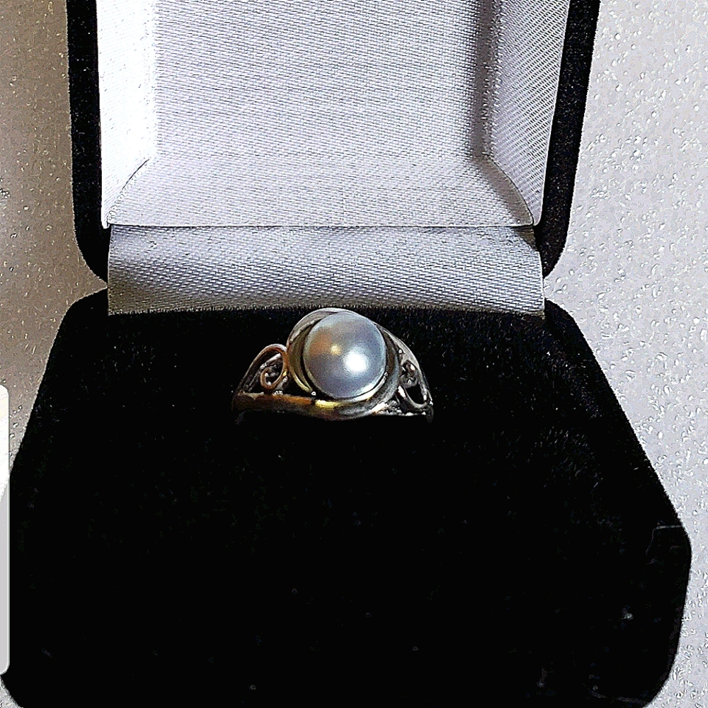Vintage Sterling Silver genuine pearl ring, wedding rings, engagement, birthday
